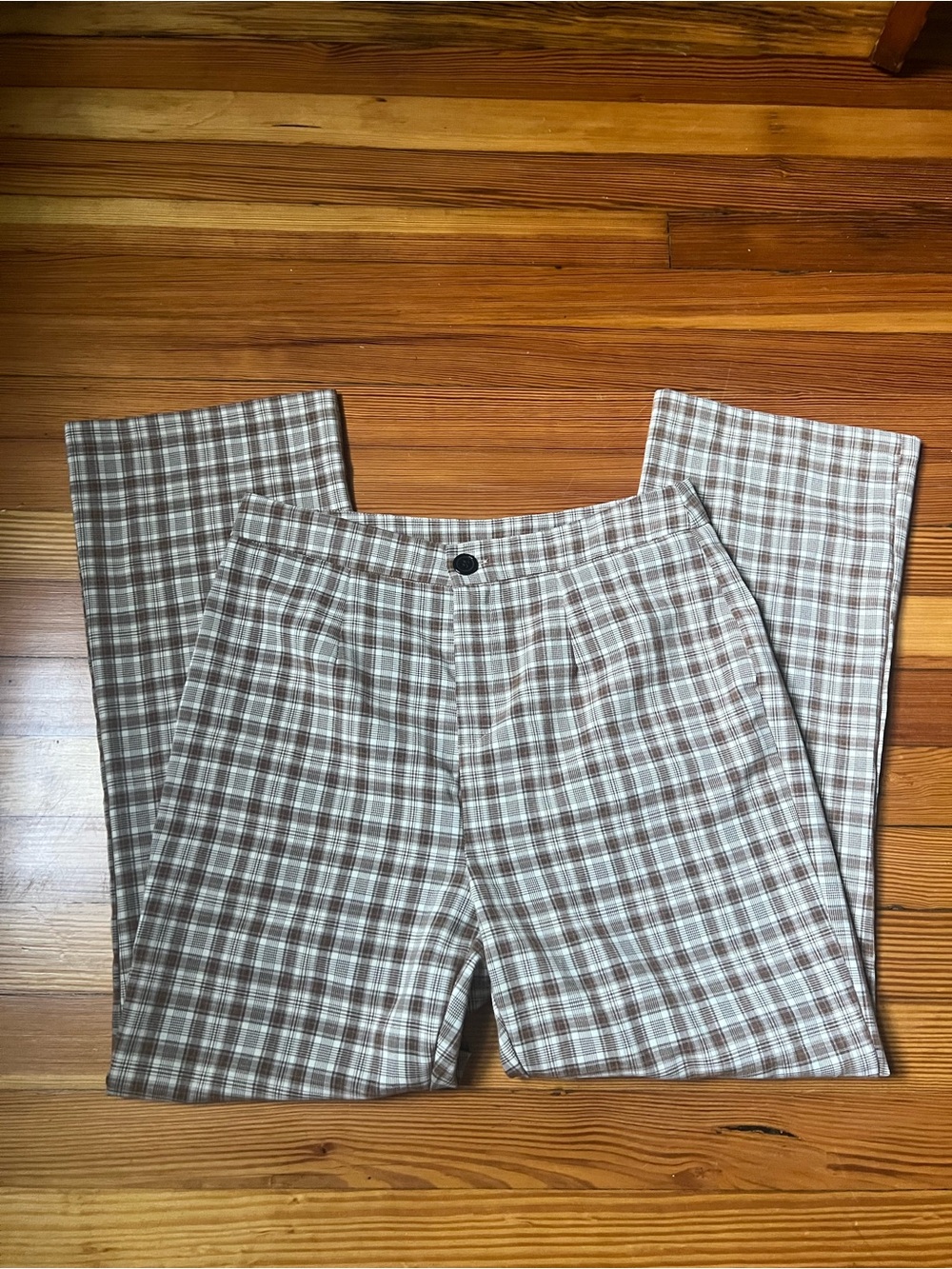 Brown and Cream Plaid Dress Pants
